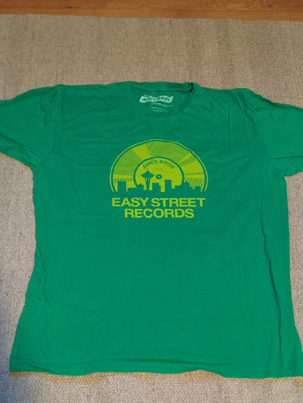 Mens Ames Bros Easy Street Records Size XL Green/Yellow - Picture 2 of 5